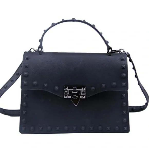Rivet Jelly Tote Crossbody Shoulder Bag Tote Black Curved Handle9.5” x 7.5…